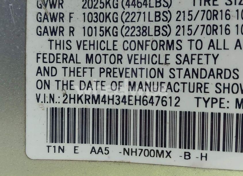 Photo 9 of 2014 Honda Cr-v LX (VIN 2HKRM4H34EH647612)