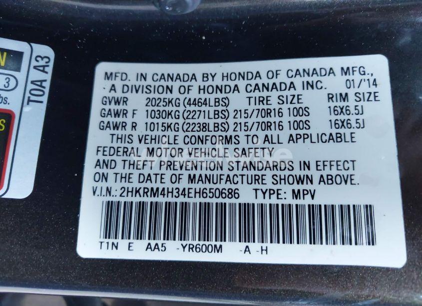 Photo 9 of 2014 Honda Cr-v LX (VIN 2HKRM4H34EH650686)