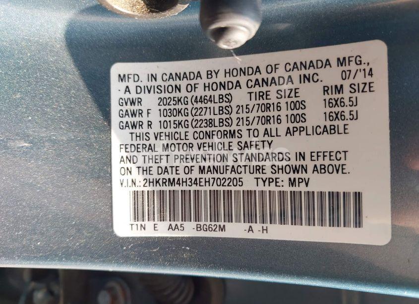 Photo 9 of 2014 Honda Cr-v LX (VIN 2HKRM4H34EH702205)