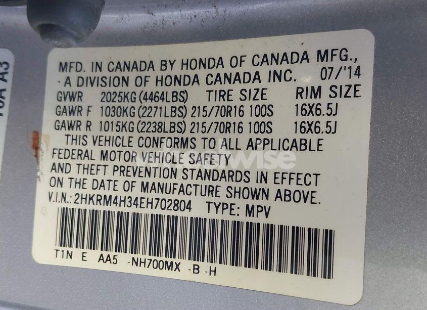 Photo 9 of 2014 Honda Cr-v LX (VIN 2HKRM4H34EH702804)