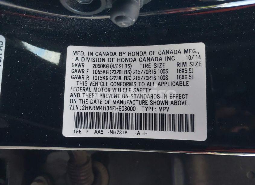 Photo 9 of 2015 Honda Cr-v LX (VIN 2HKRM4H34FH603000)