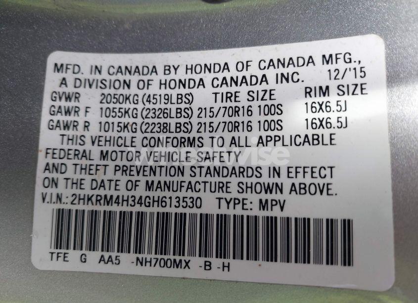 Photo 9 of 2016 Honda Cr-v LX (VIN 2HKRM4H34GH613530)