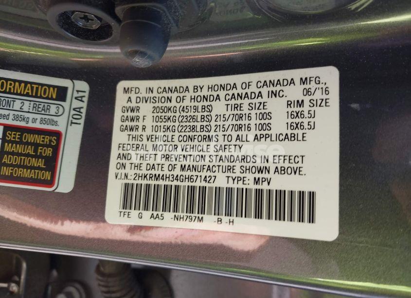 Photo 9 of 2016 Honda Cr-v LX (VIN 2HKRM4H34GH671427)