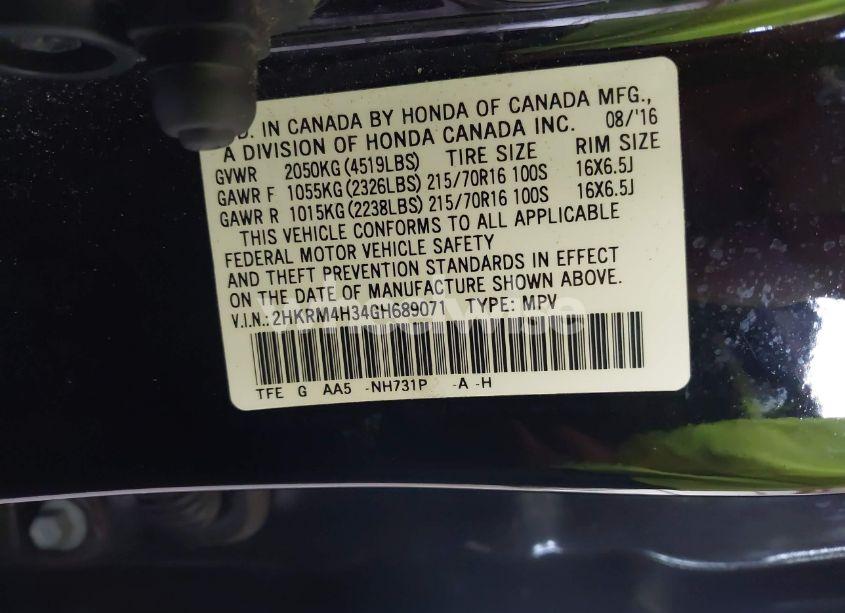 Photo 9 of 2016 Honda Cr-v LX (VIN 2HKRM4H34GH689071)