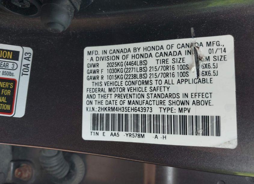 Photo 9 of 2014 Honda Cr-v LX (VIN 2HKRM4H35EH643973)