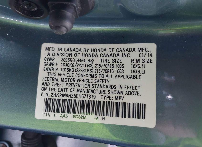 Photo 9 of 2014 Honda Cr-v LX (VIN 2HKRM4H35EH671319)