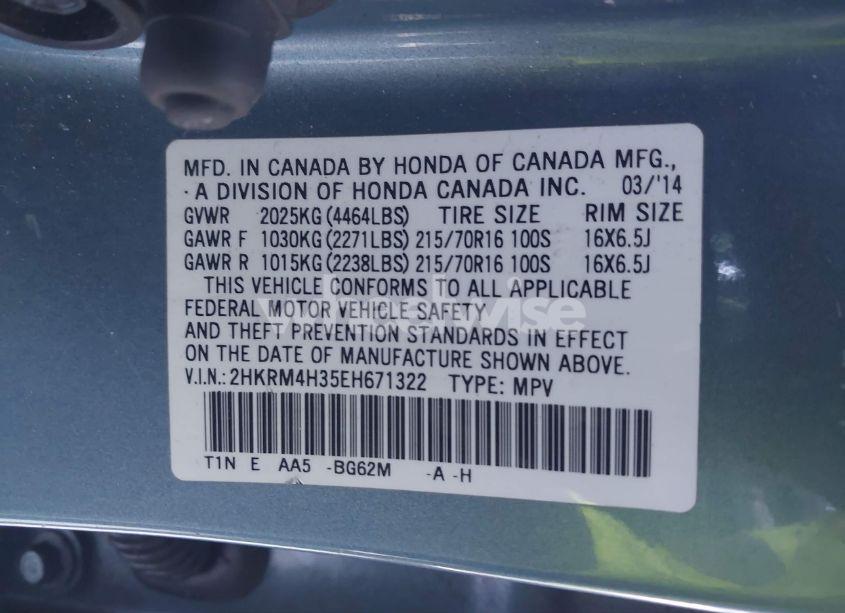 Photo 9 of 2014 Honda Cr-v LX (VIN 2HKRM4H35EH671322)