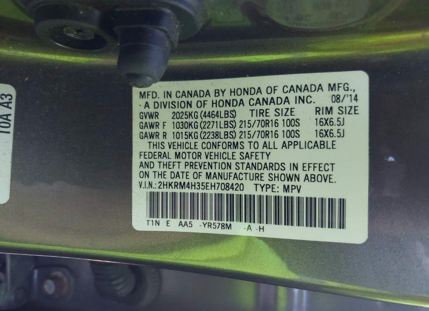 Photo 9 of 2014 Honda Cr-v LX (VIN 2HKRM4H35EH708420)