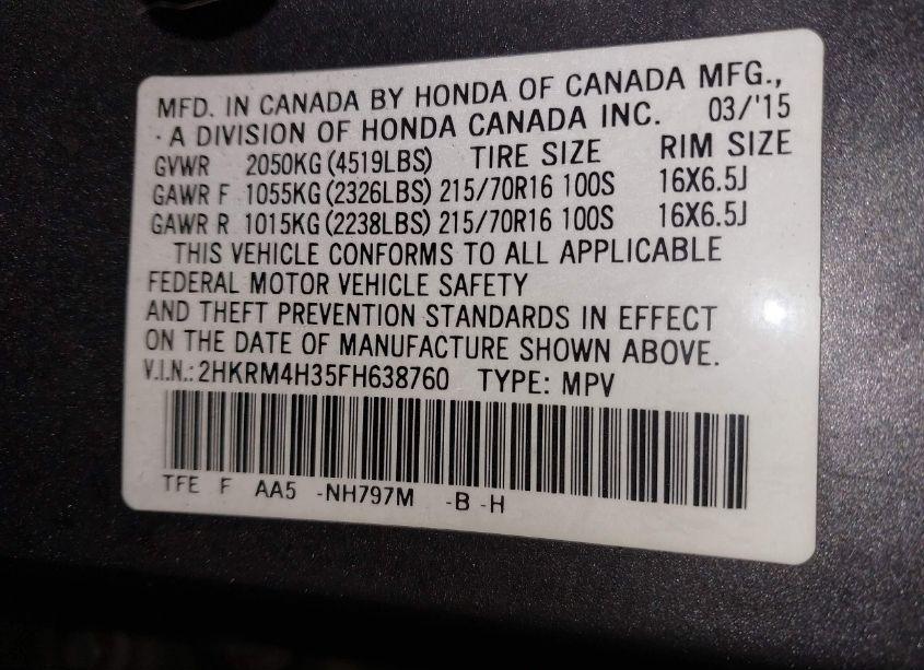 Photo 9 of 2015 Honda Cr-v LX (VIN 2HKRM4H35FH638760)