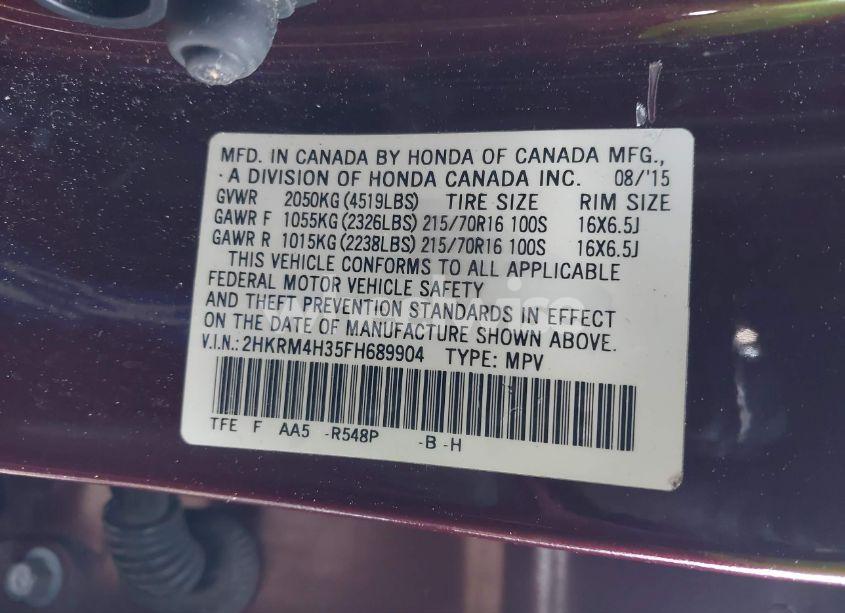 Photo 9 of 2015 Honda Cr-v LX (VIN 2HKRM4H35FH689904)