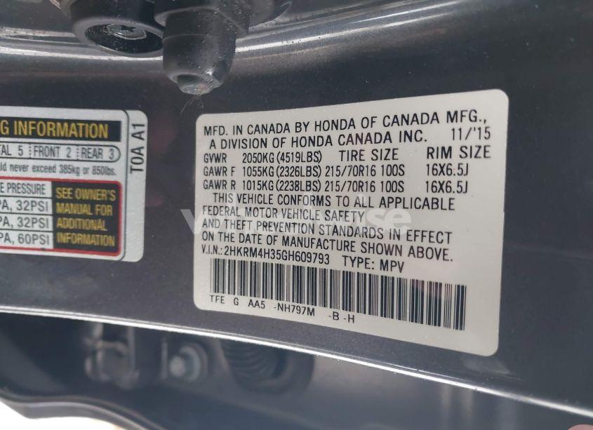 Photo 9 of 2016 Honda Cr-v LX (VIN 2HKRM4H35GH609793)