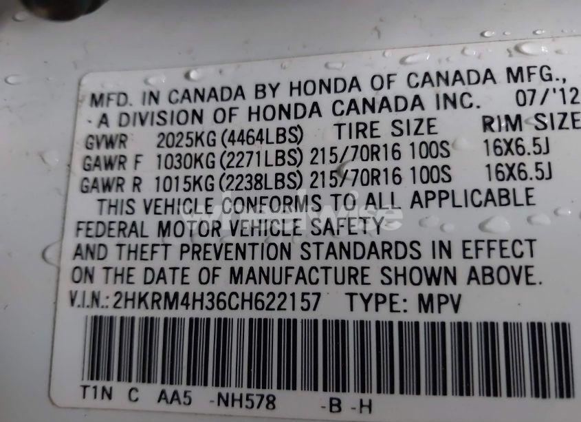 Photo 9 of 2012 Honda Cr-v LX (VIN 2HKRM4H36CH622157)