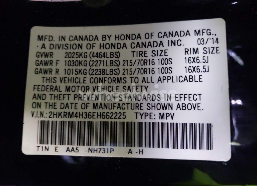 Photo 9 of 2014 Honda Cr-v LX (VIN 2HKRM4H36EH662225)