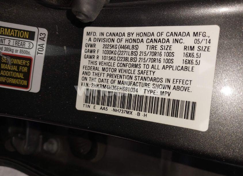 Photo 9 of 2014 Honda Cr-v LX (VIN 2HKRM4H36EH681034)