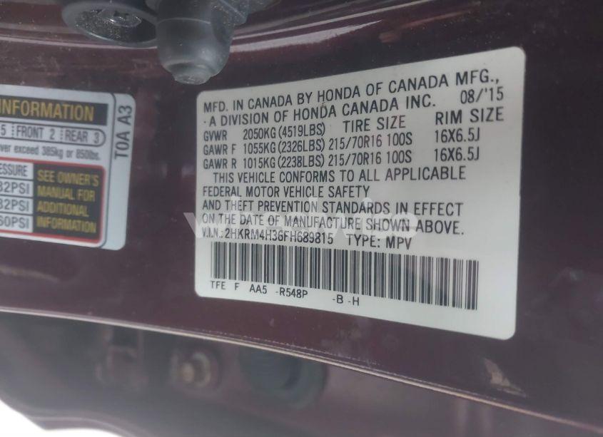 Photo 9 of 2015 Honda Cr-v LX (VIN 2HKRM4H36FH689815)