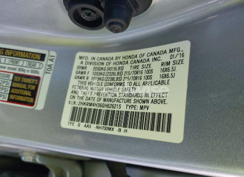 Photo 9 of 2016 Honda Cr-v LX (VIN 2HKRM4H36GH626215)