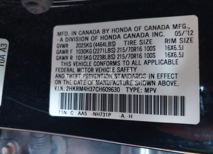 Photo 9 of 2012 Honda Cr-v LX (VIN 2HKRM4H37CH609630)