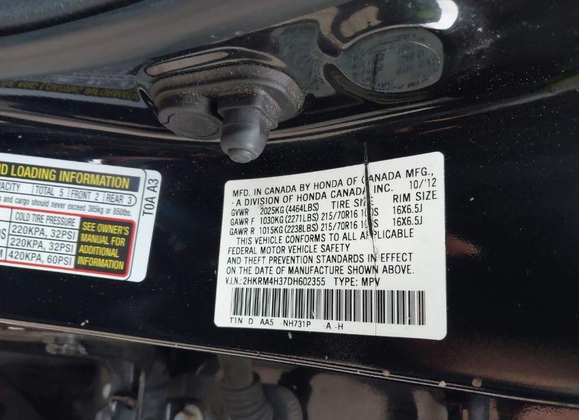 Photo 9 of 2013 Honda Cr-v LX (VIN 2HKRM4H37DH602355)