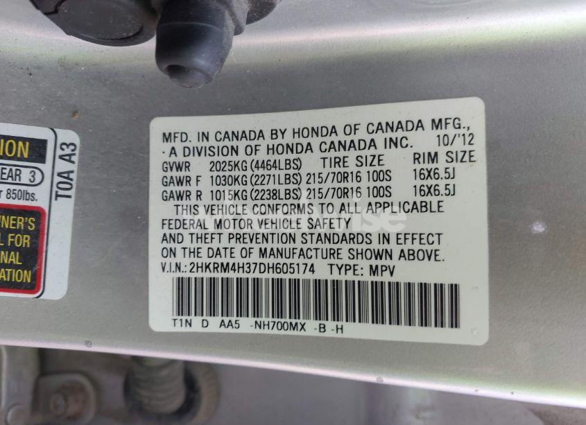 Photo 9 of 2013 Honda Cr-v LX (VIN 2HKRM4H37DH605174)