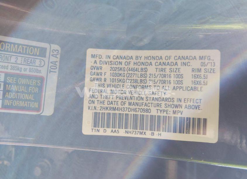 Photo 9 of 2013 Honda Cr-v LX (VIN 2HKRM4H37DH670980)