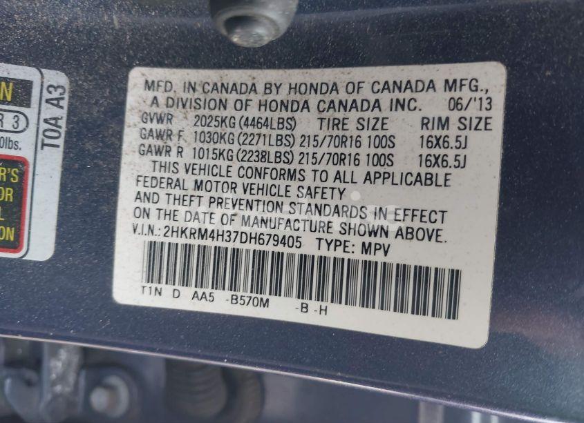 Photo 9 of 2013 Honda Cr-v LX (VIN 2HKRM4H37DH679405)