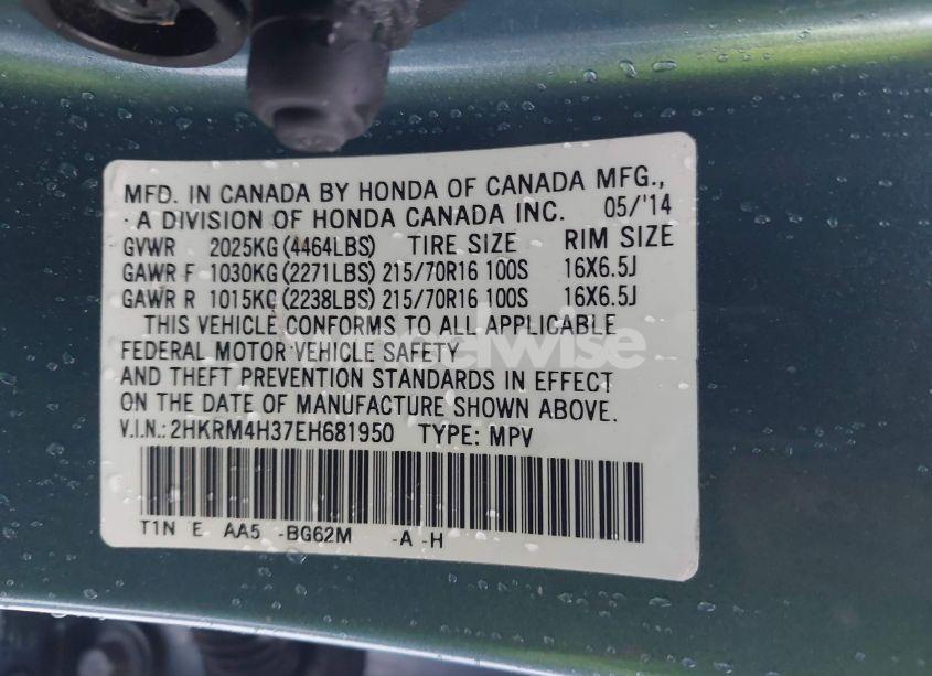 Photo 9 of 2014 Honda Cr-v LX (VIN 2HKRM4H37EH681950)