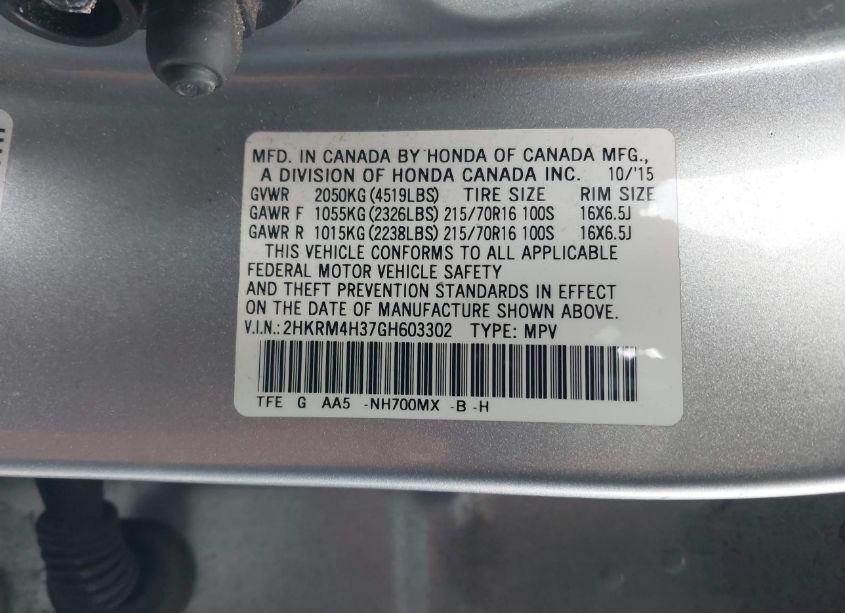 Photo 9 of 2016 Honda Cr-v LX (VIN 2HKRM4H37GH603302)