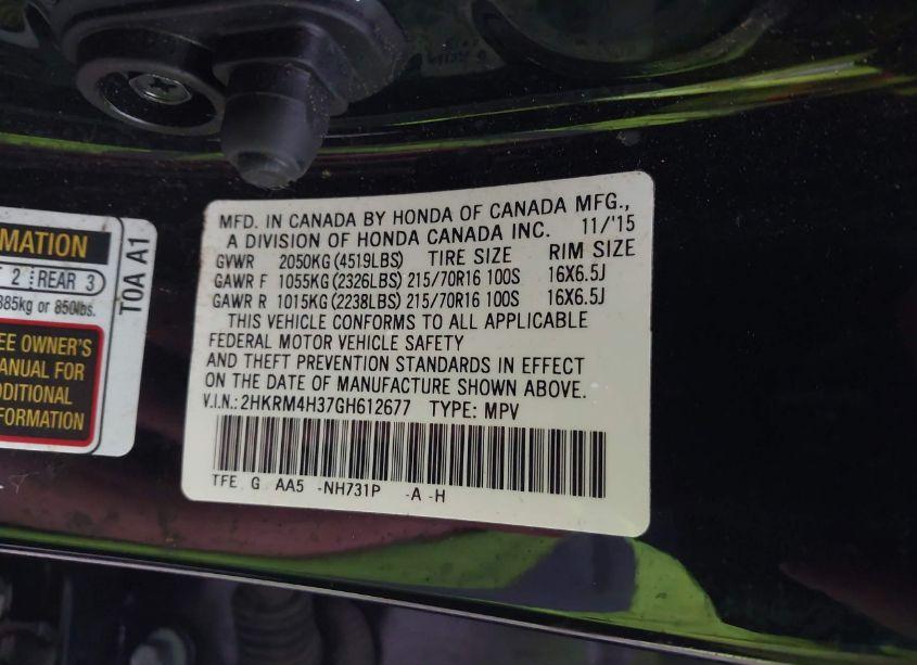 Photo 9 of 2016 Honda Cr-v LX (VIN 2HKRM4H37GH612677)