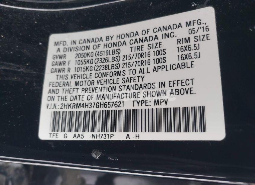 Photo 9 of 2016 Honda Cr-v LX (VIN 2HKRM4H37GH657621)