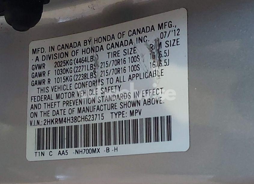 Photo 9 of 2012 Honda Cr-v LX (VIN 2HKRM4H38CH623715)