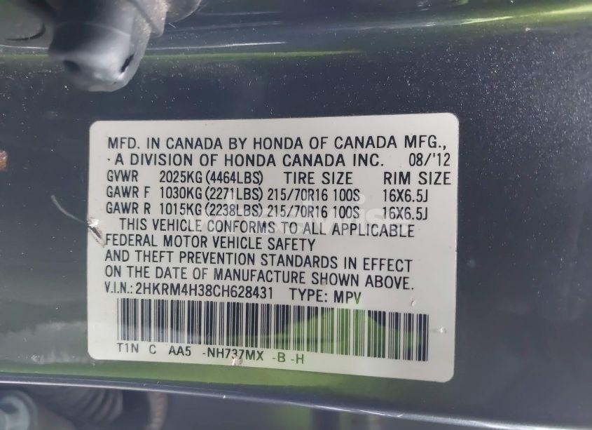 Photo 9 of 2012 Honda Cr-v LX (VIN 2HKRM4H38CH628431)