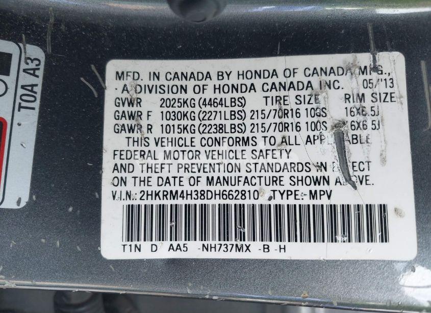 Photo 9 of 2013 Honda Cr-v LX (VIN 2HKRM4H38DH662810)