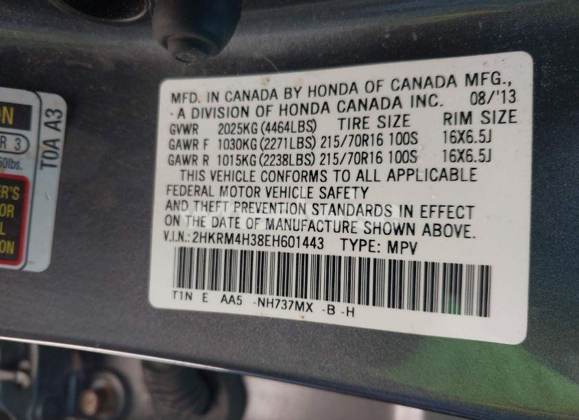 Photo 9 of 2014 Honda Cr-v LX (VIN 2HKRM4H38EH601443)