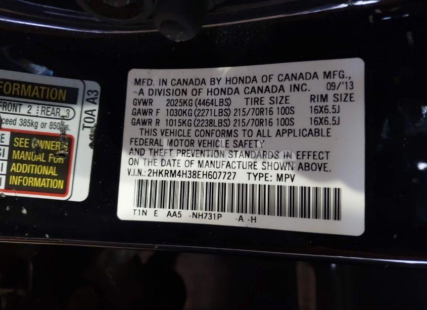 Photo 9 of 2014 Honda Cr-v LX (VIN 2HKRM4H38EH607727)