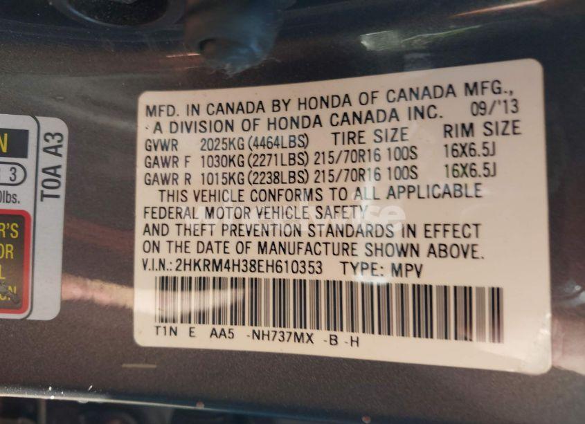 Photo 9 of 2014 Honda Cr-v LX (VIN 2HKRM4H38EH610353)