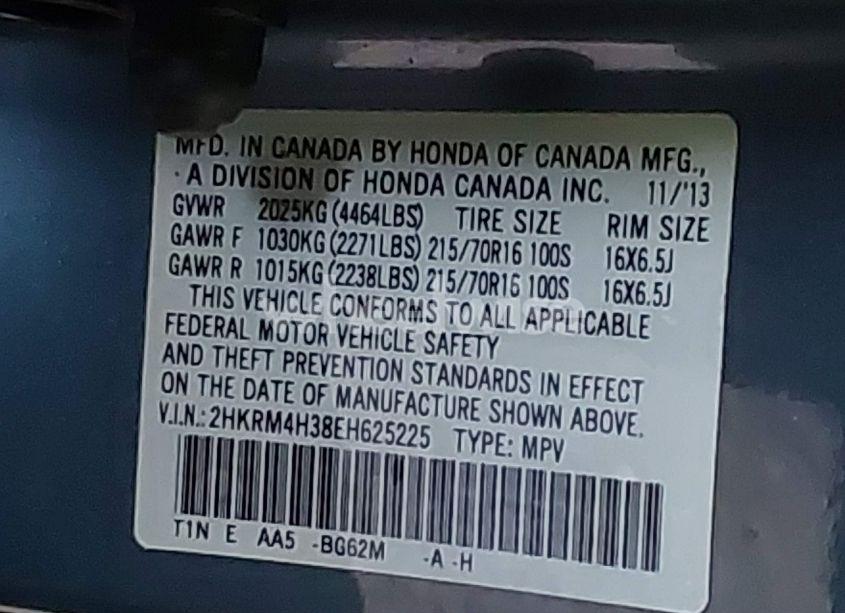 Photo 9 of 2014 Honda Cr-v LX (VIN 2HKRM4H38EH625225)