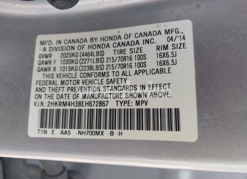 Photo 9 of 2014 Honda Cr-v LX (VIN 2HKRM4H38EH672867)