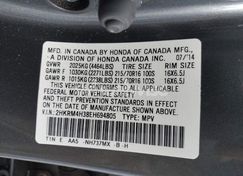 Photo 9 of 2014 Honda Cr-v LX (VIN 2HKRM4H38EH694805)