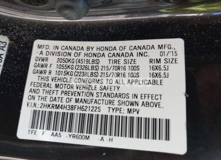 Photo 9 of 2015 Honda Cr-v LX (VIN 2HKRM4H38FH621225)