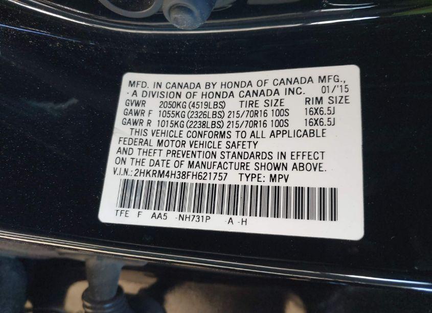 Photo 9 of 2015 Honda Cr-v LX (VIN 2HKRM4H38FH621757)