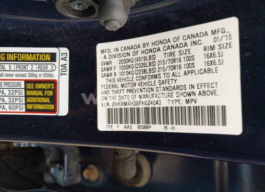 Photo 9 of 2015 Honda Cr-v LX (VIN 2HKRM4H38FH624643)