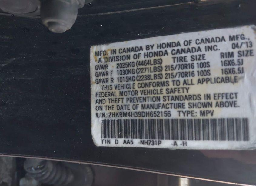 Photo 9 of 2013 Honda Cr-v LX (VIN 2HKRM4H39DH652156)