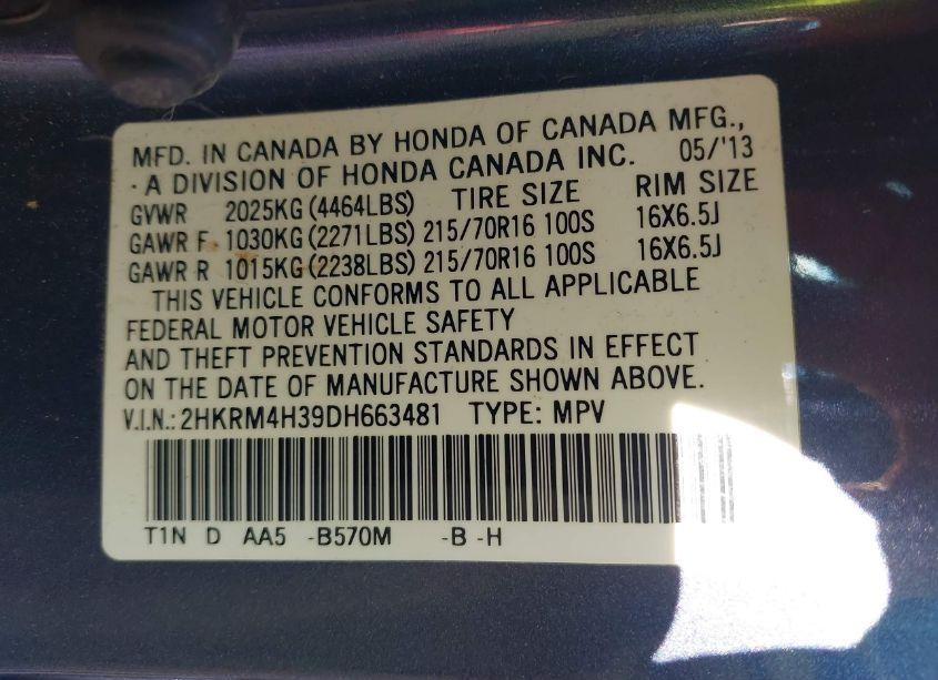 Photo 9 of 2013 Honda Cr-v LX (VIN 2HKRM4H39DH663481)