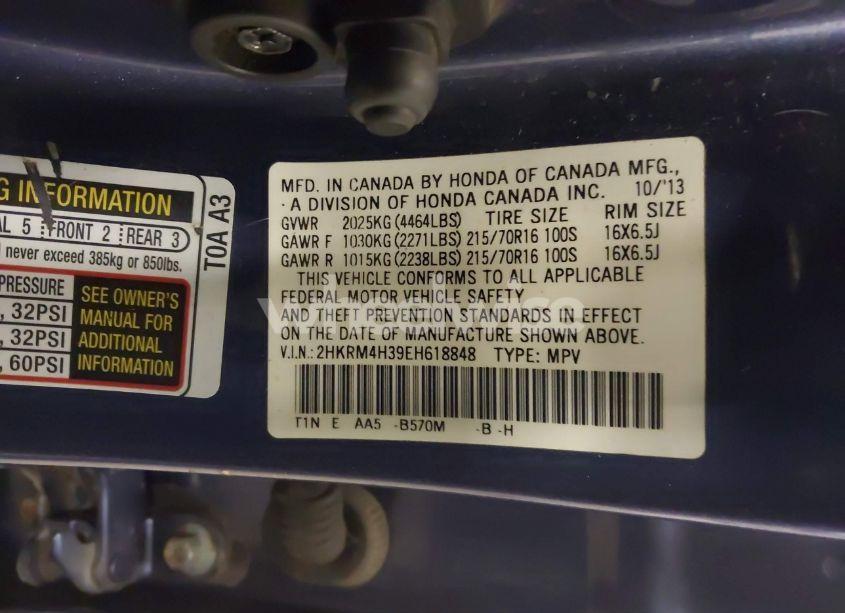 Photo 9 of 2014 Honda Cr-v LX (VIN 2HKRM4H39EH618848)