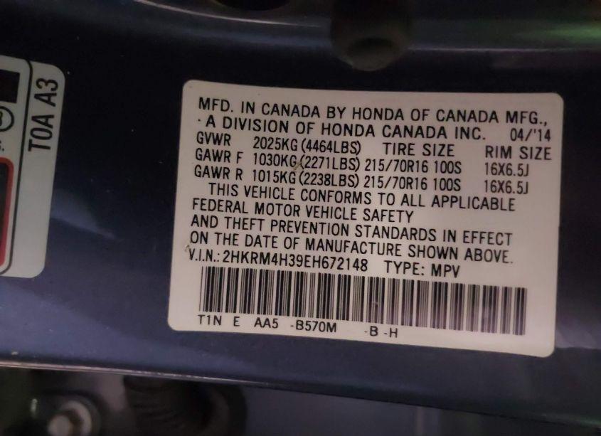 Photo 9 of 2014 Honda Cr-v LX (VIN 2HKRM4H39EH672148)
