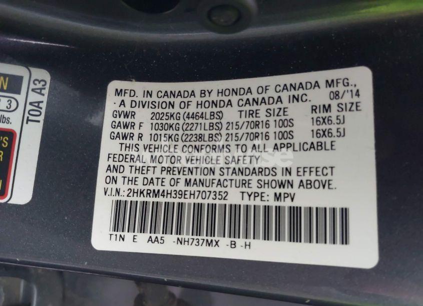 Photo 9 of 2014 Honda Cr-v LX (VIN 2HKRM4H39EH707352)