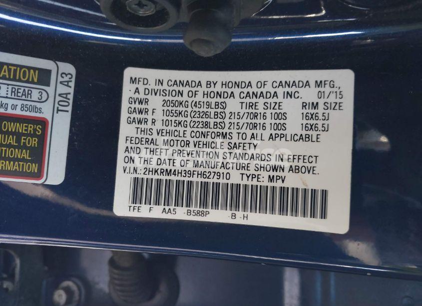 Photo 9 of 2015 Honda Cr-v LX (VIN 2HKRM4H39FH627910)