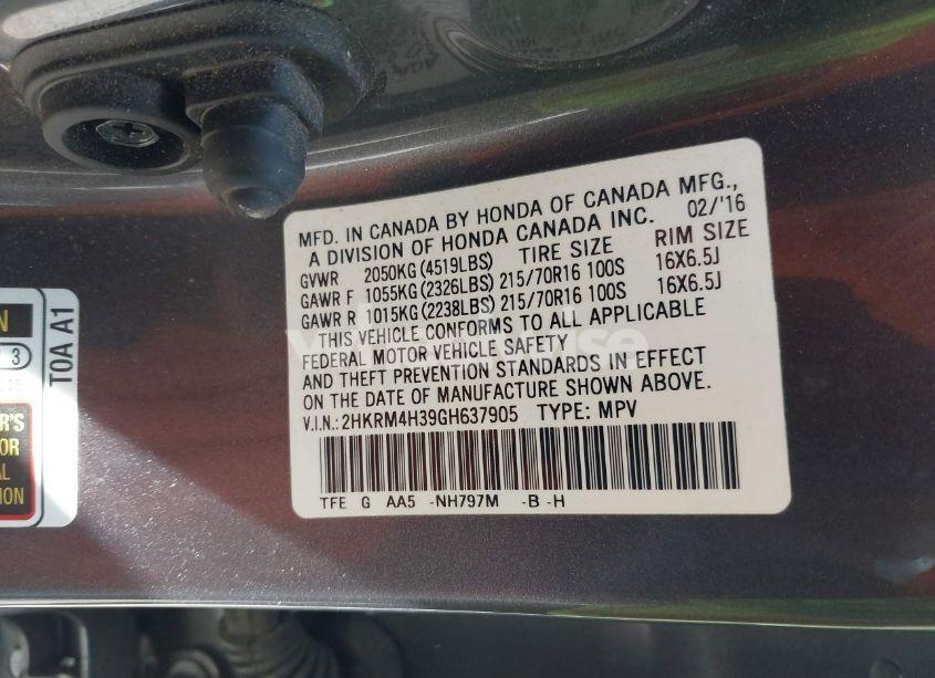 Photo 9 of 2016 Honda Cr-v LX (VIN 2HKRM4H39GH637905)