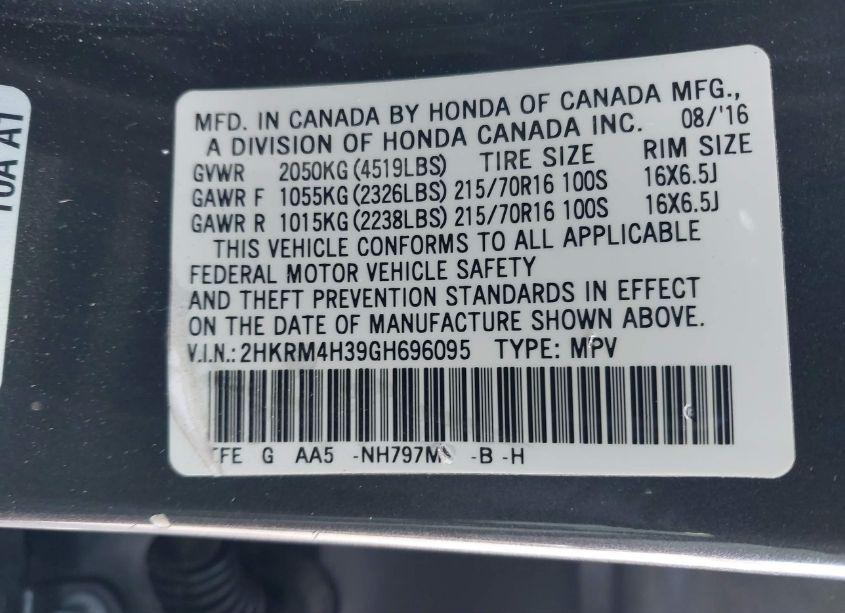 Photo 9 of 2016 Honda Cr-v LX (VIN 2HKRM4H39GH696095)