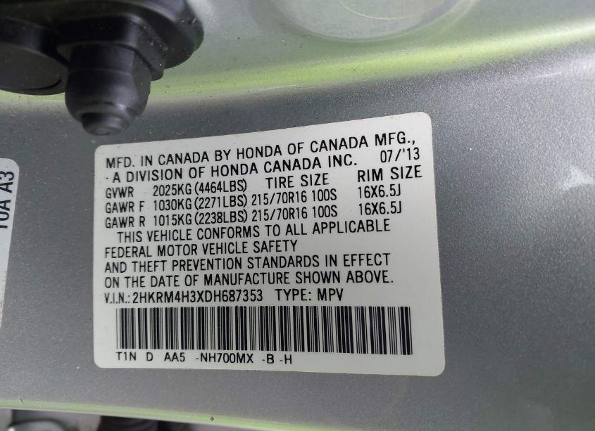 Photo 9 of 2013 Honda Cr-v LX (VIN 2HKRM4H3XDH687353)